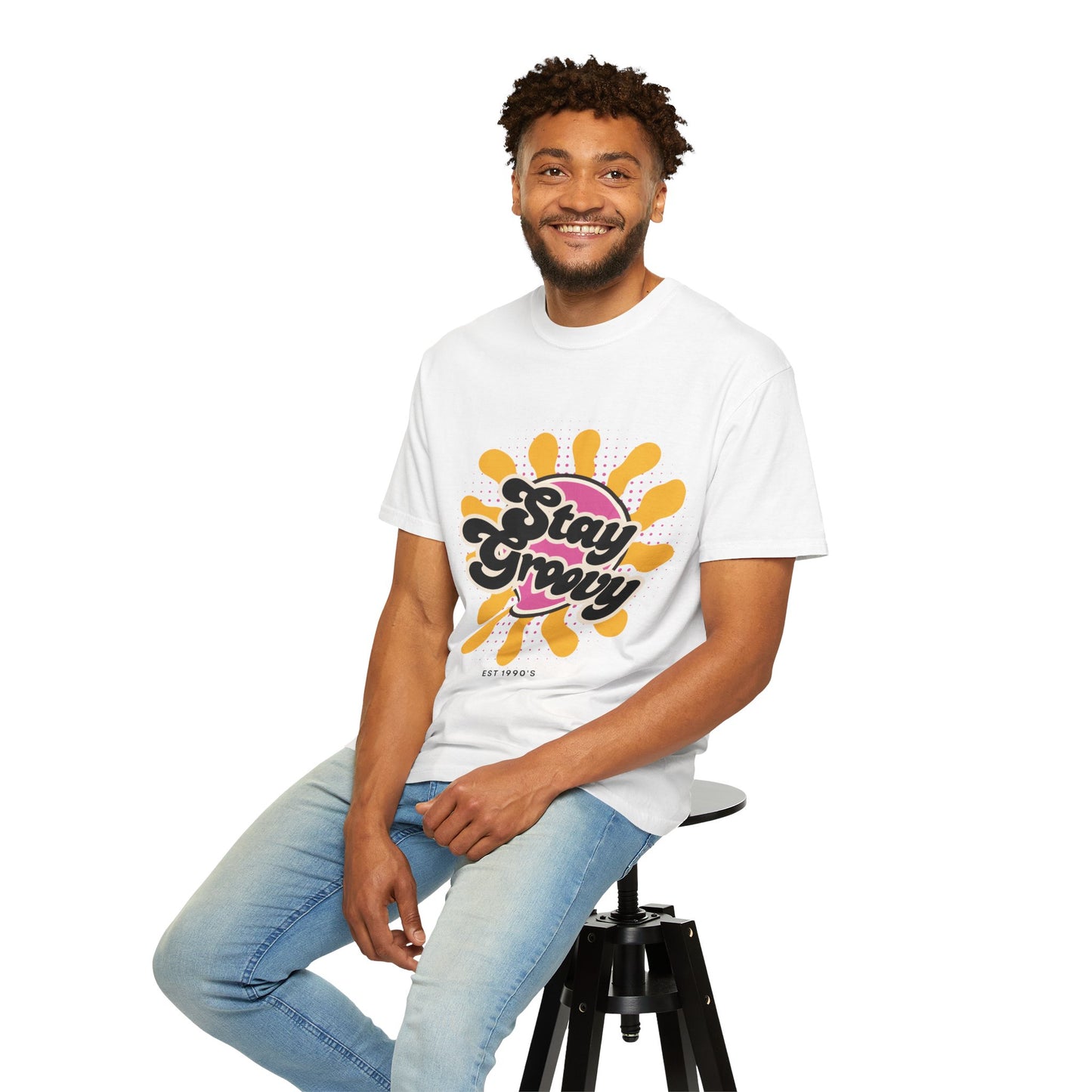 100% Cotton White Retro Style 'Stay Groovy' T-shirt