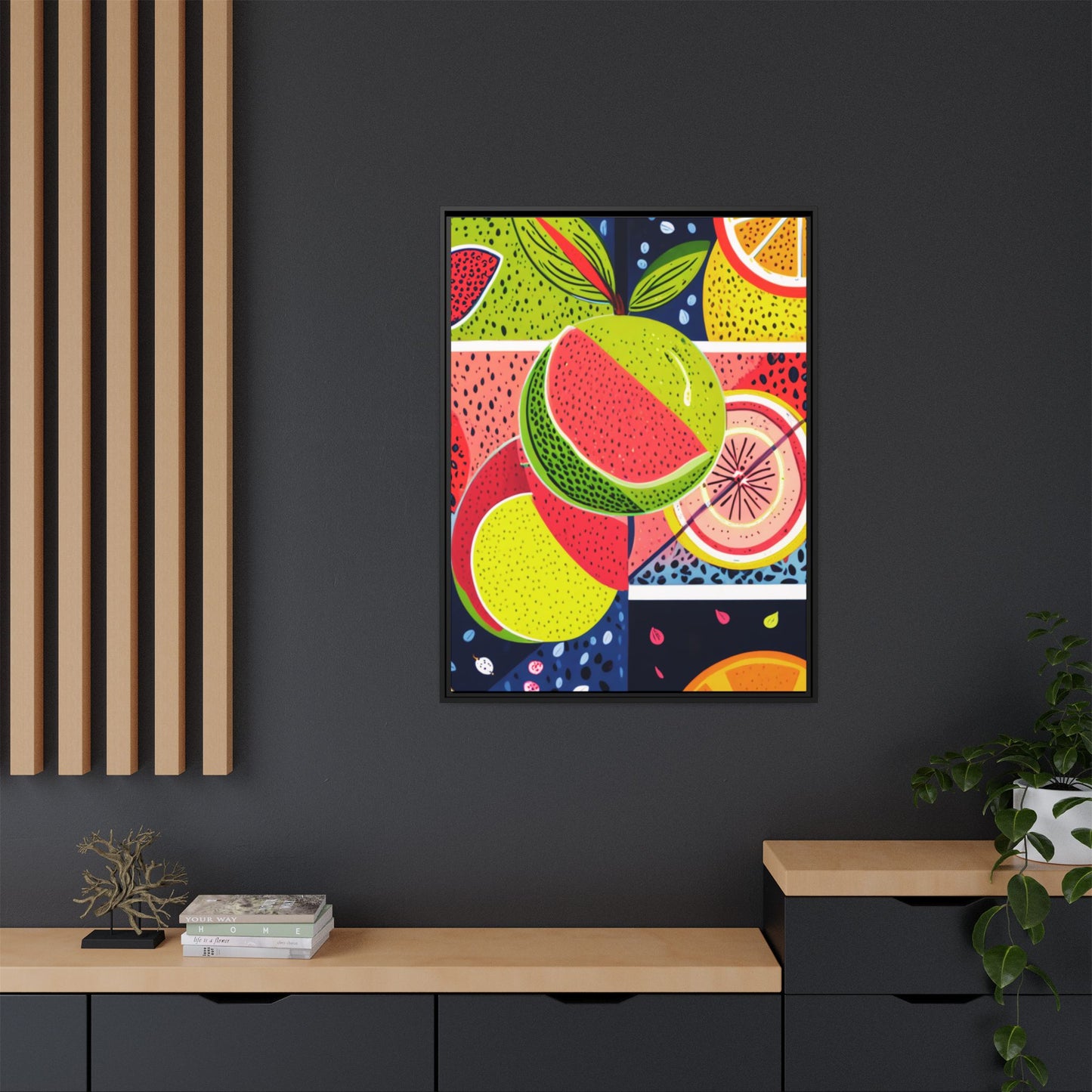 Framed Matte Canvas - Vibrant Fruits Abstract Artwork