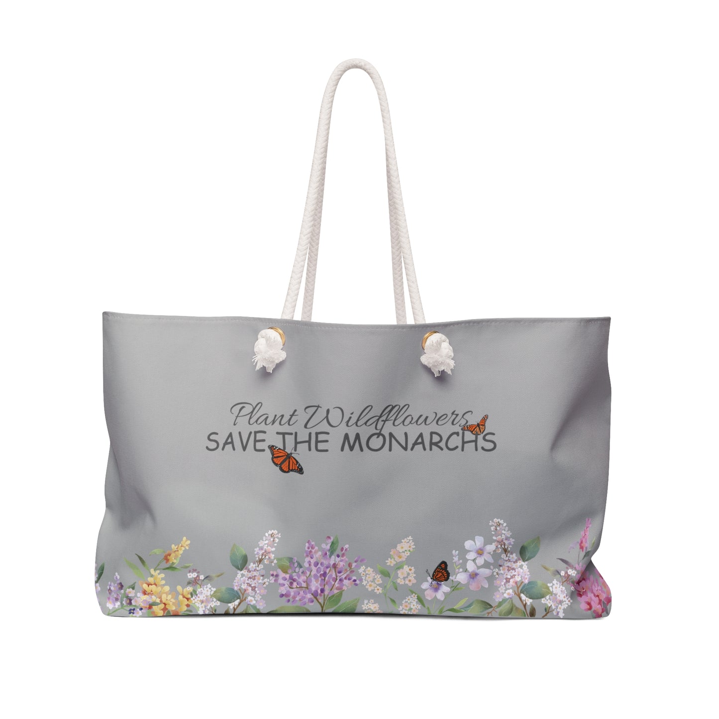 Gray Weekender Bag Floral & Butterfly Design