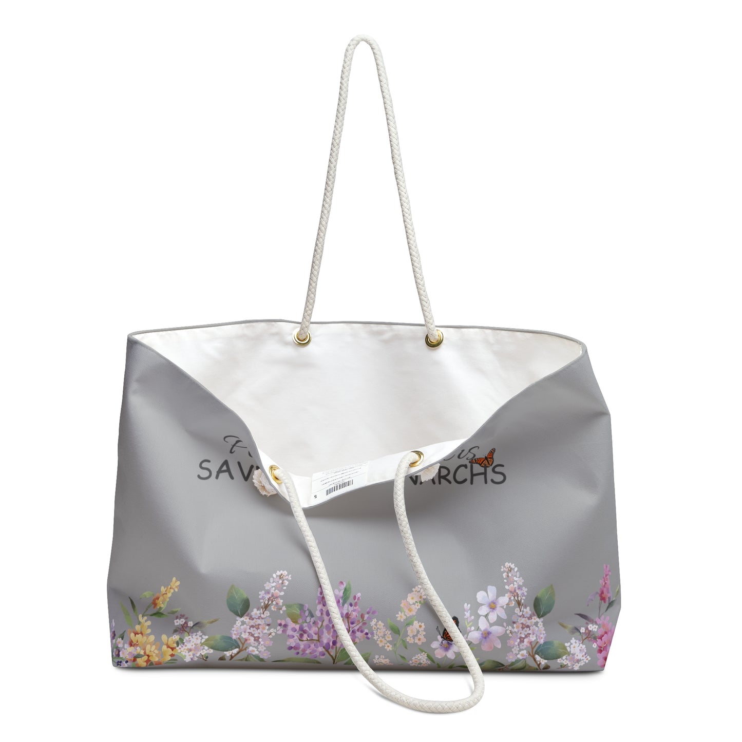 Gray Weekender Bag Floral & Butterfly Design