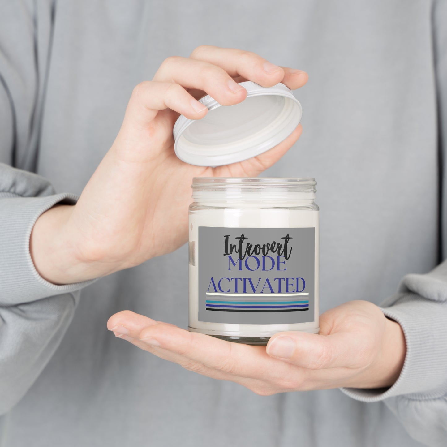 Gray Non-toxic Natural Soy Candle 'Introvert Mode Activated'