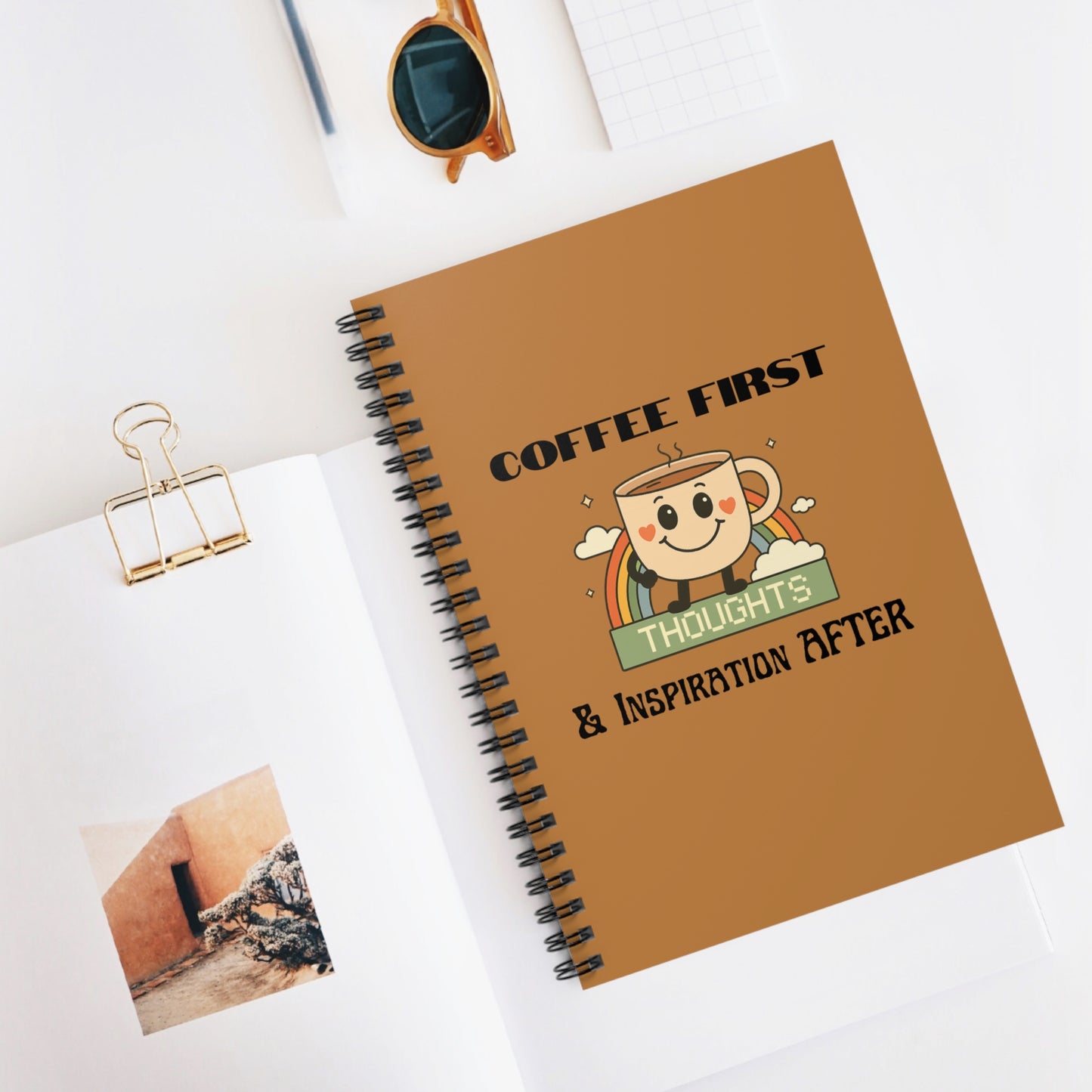 Brown Ruled Line Spiral Notebook - Coffee Quote Retro Style