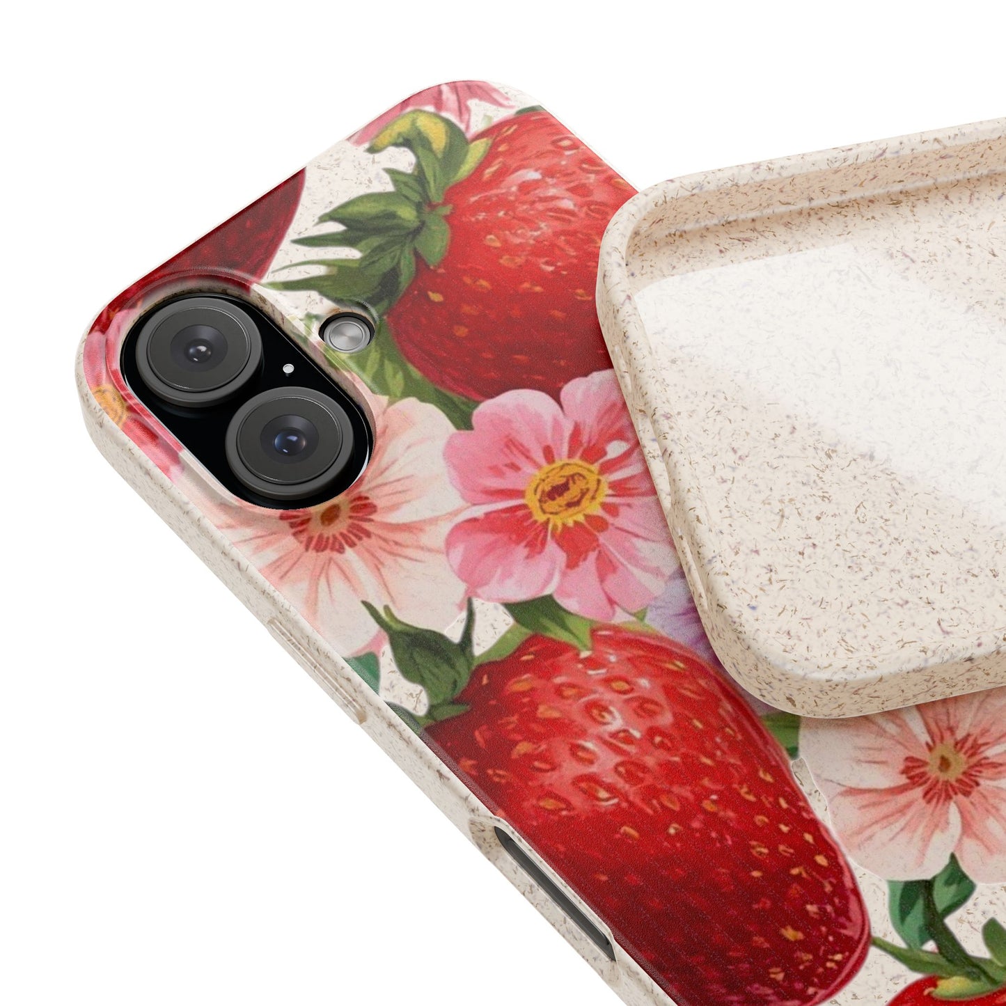 Biodegradable Phone Case - Floral Strawberries Design