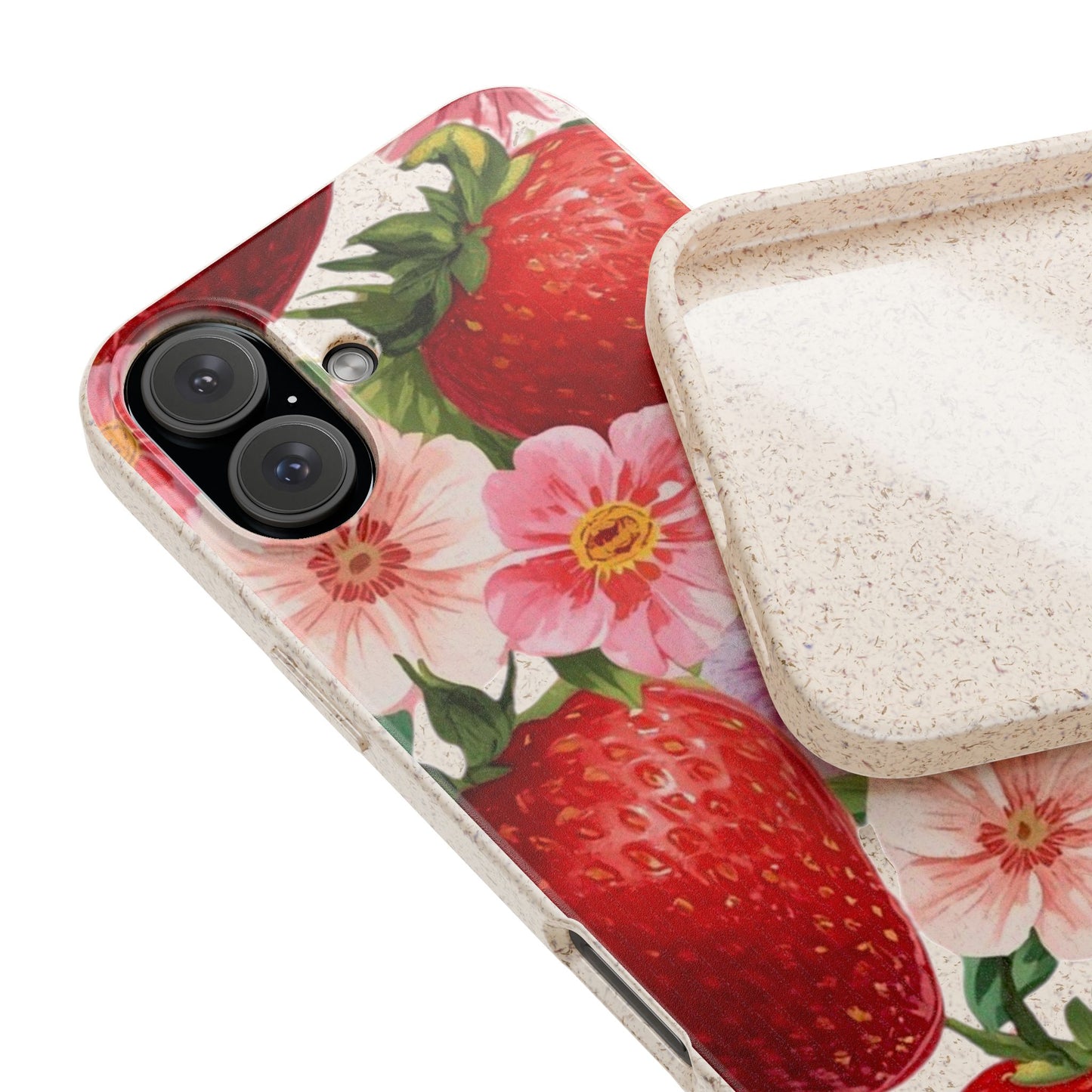 Biodegradable Phone Case - Floral Strawberries Design