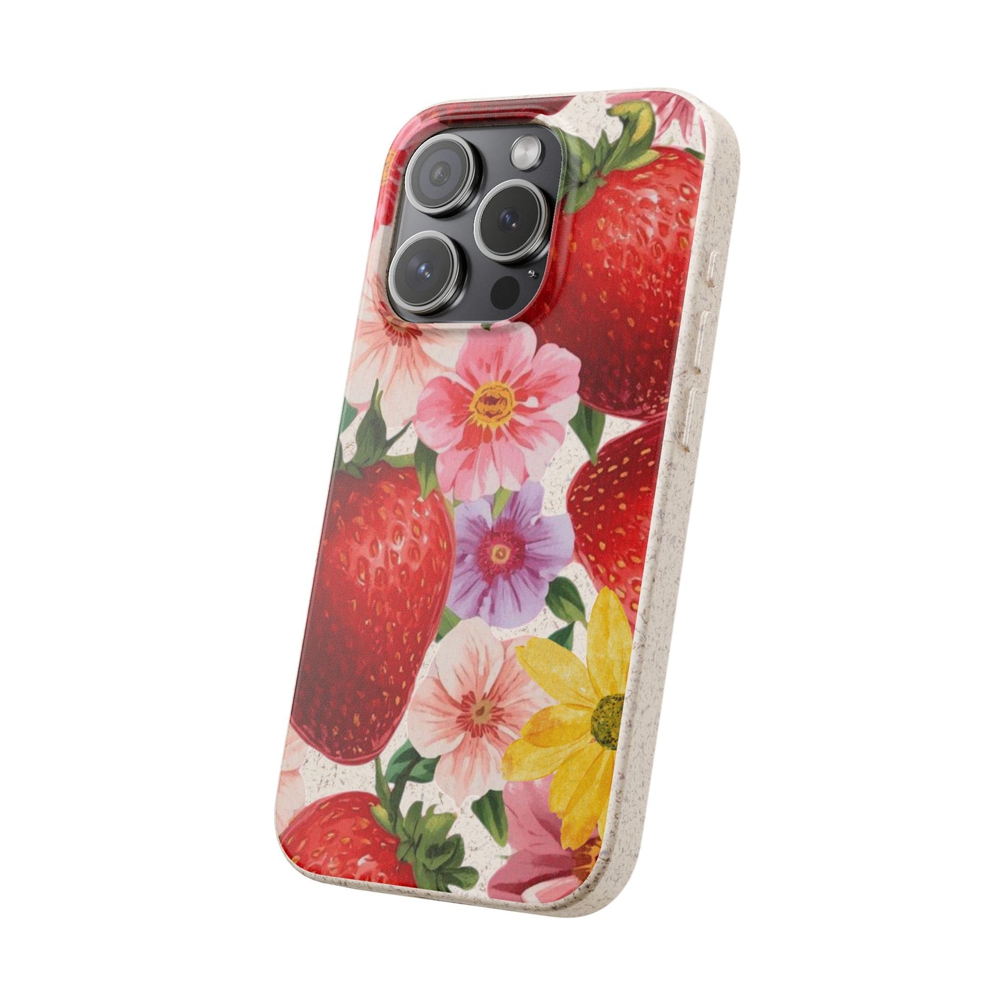 Biodegradable Phone Case - Floral Strawberries Design