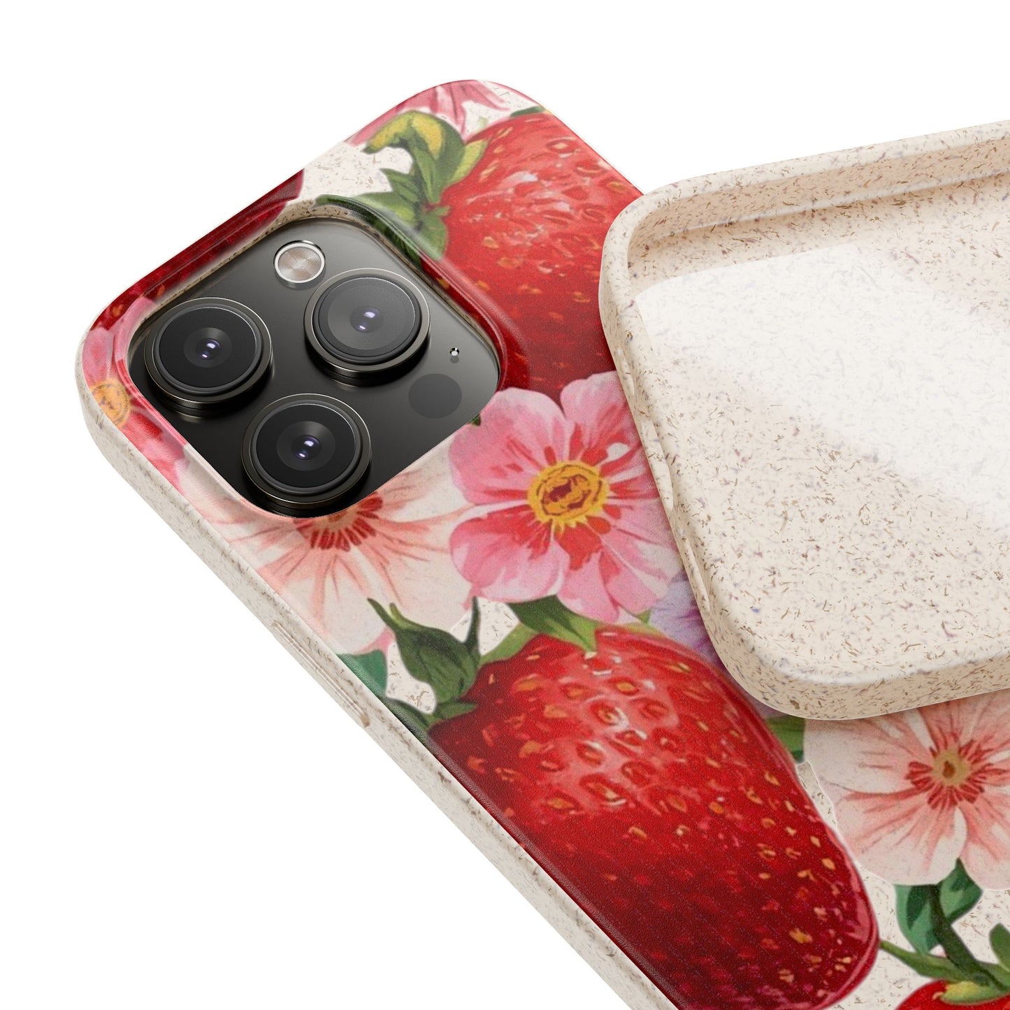 Biodegradable Phone Case - Floral Strawberries Design