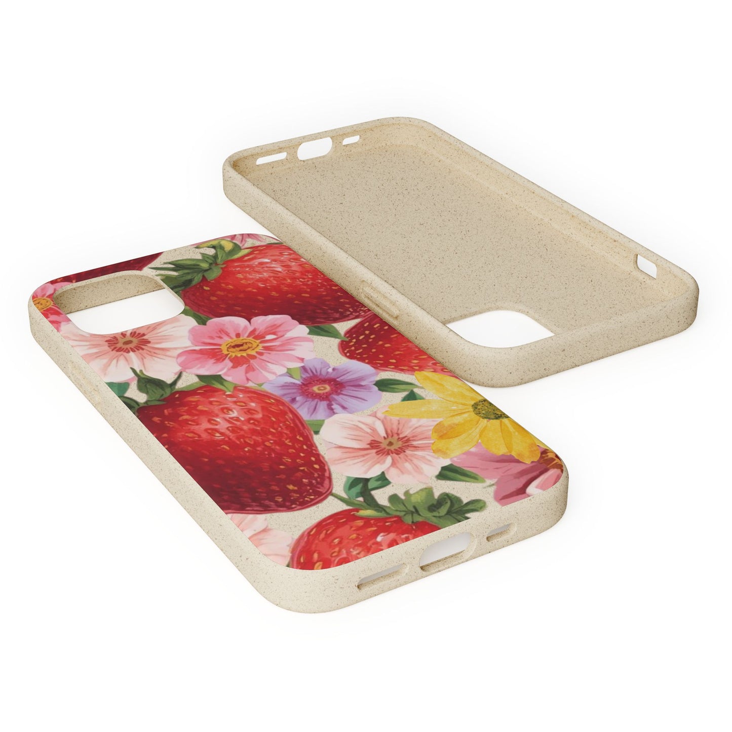 Biodegradable Phone Case - Floral Strawberries Design