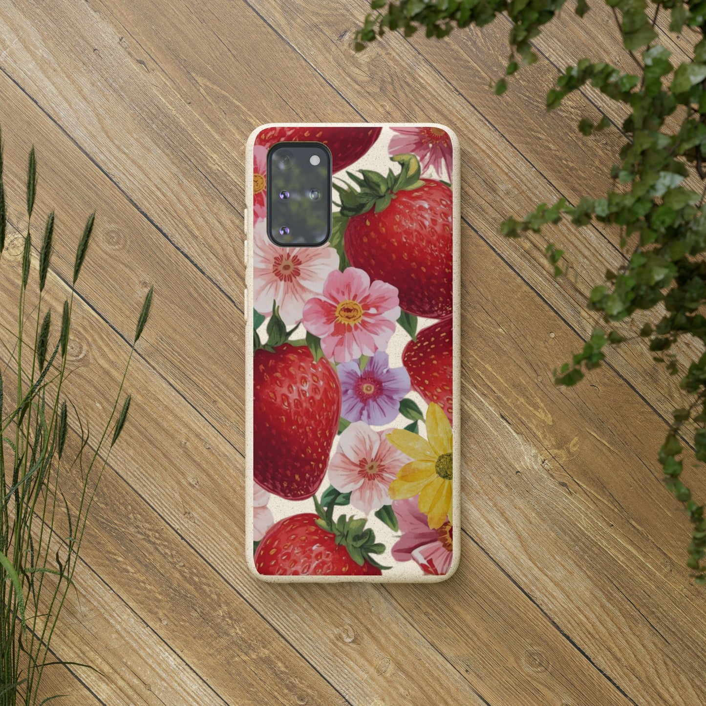 Biodegradable Phone Case - Floral Strawberries Design