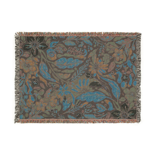 100% Cotton Woven Blanket - Retro Floral Design - Cozy Fall Home Decor