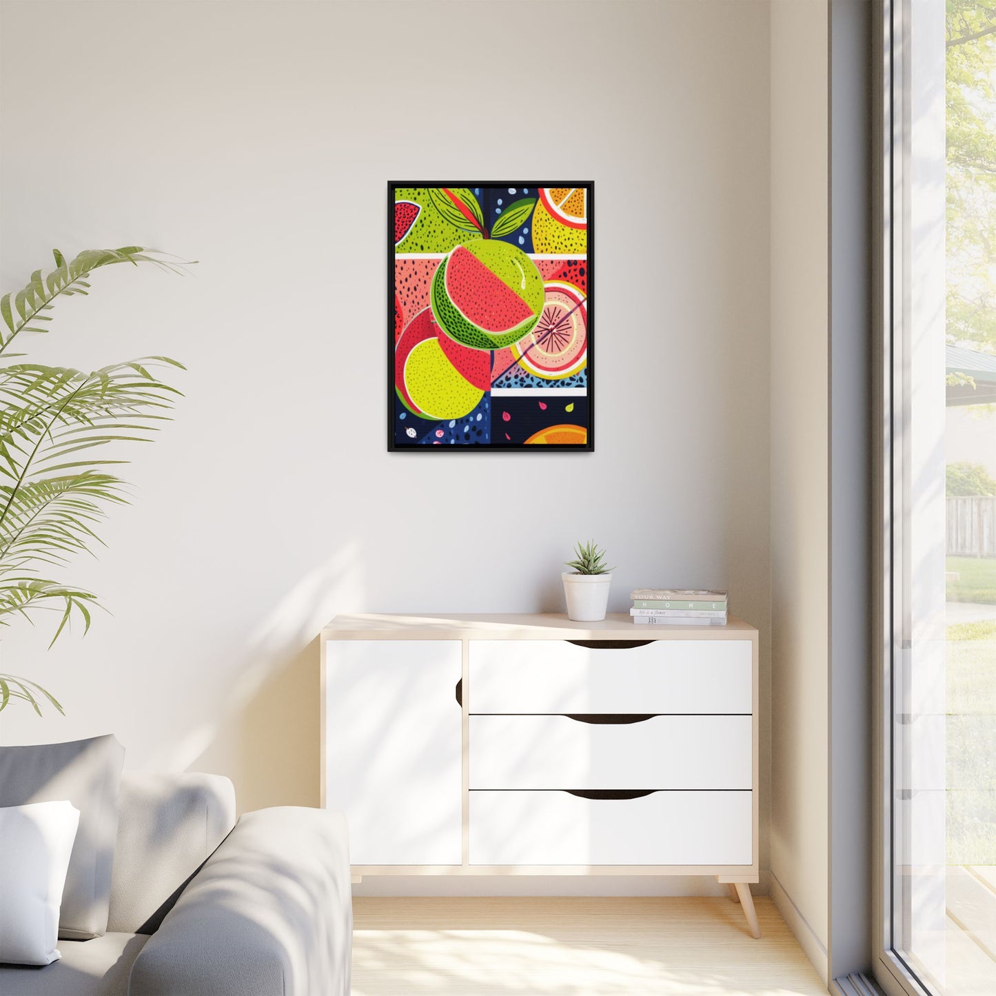 Framed Matte Canvas - Vibrant Fruits Abstract Artwork