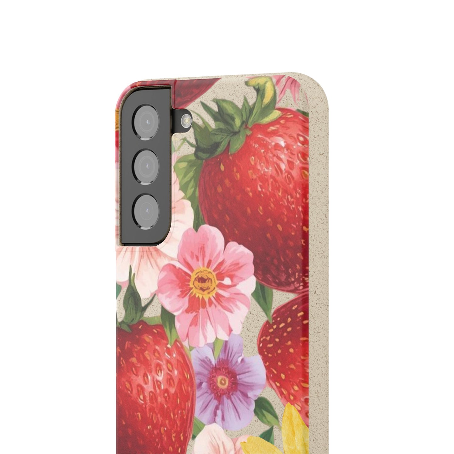 Biodegradable Phone Case - Floral Strawberries Design
