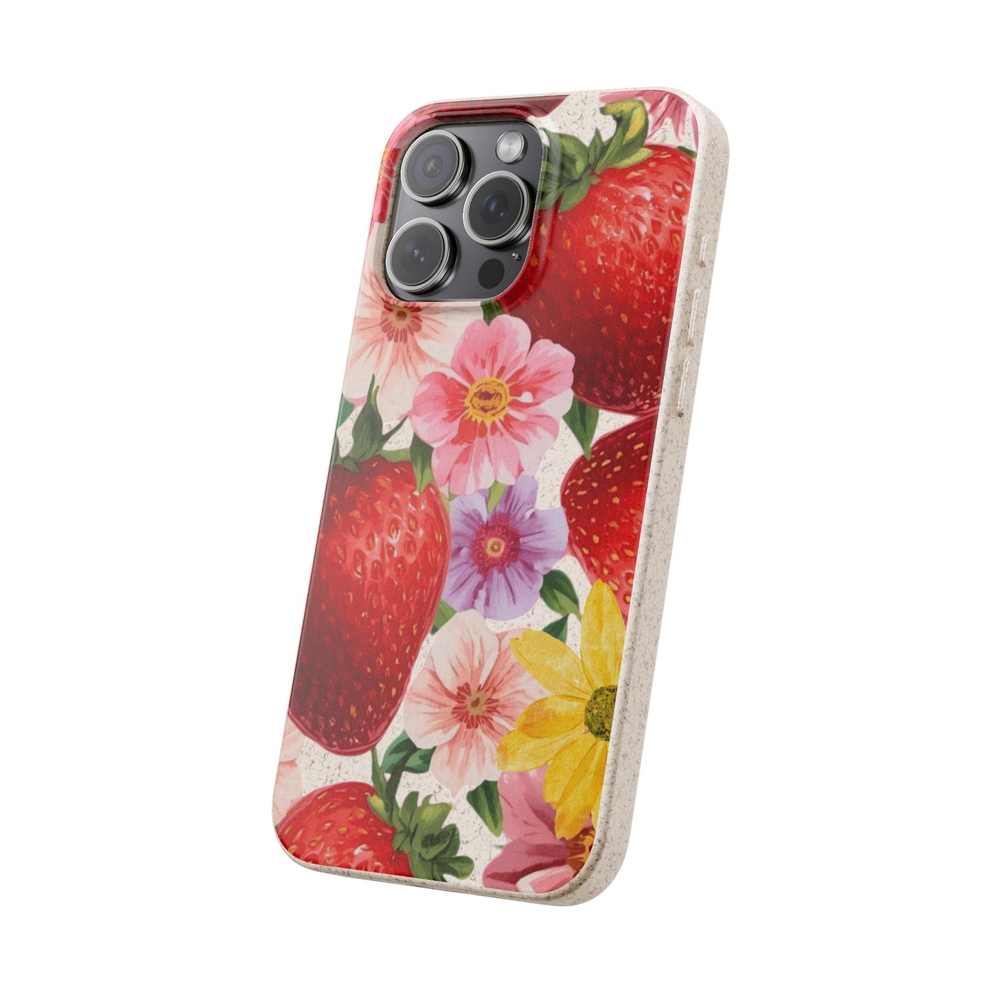 Biodegradable Phone Case - Floral Strawberries Design