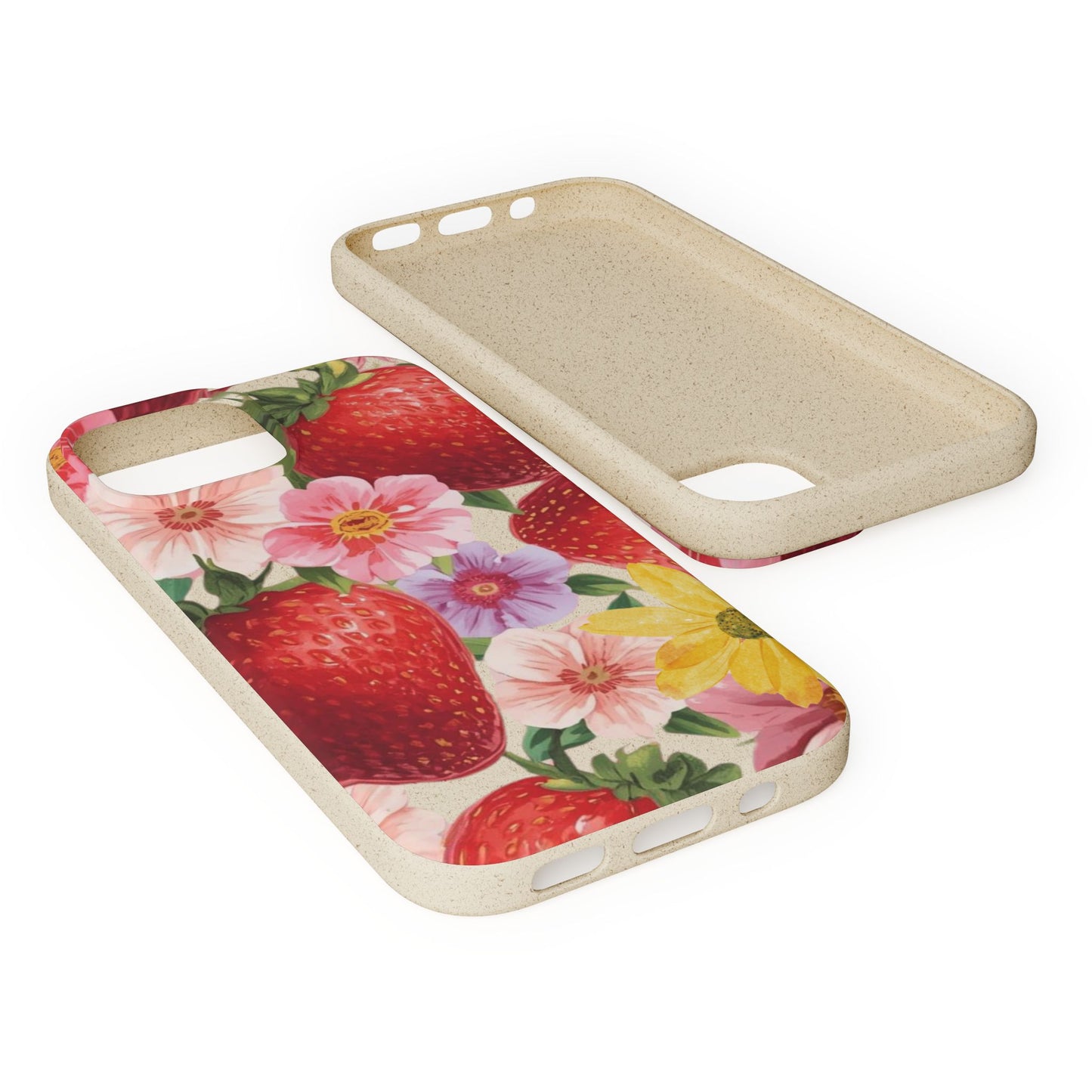 Biodegradable Phone Case - Floral Strawberries Design
