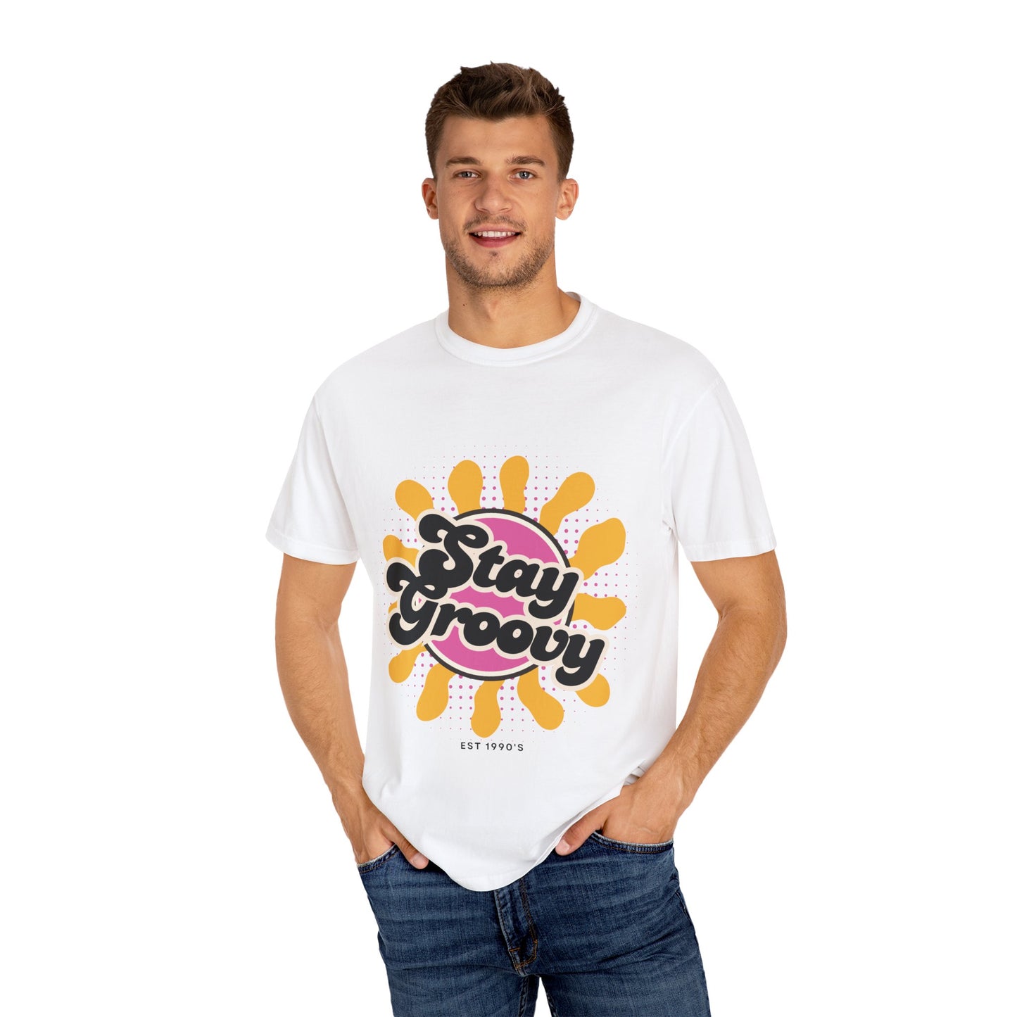 100% Cotton White Retro Style 'Stay Groovy' T-shirt
