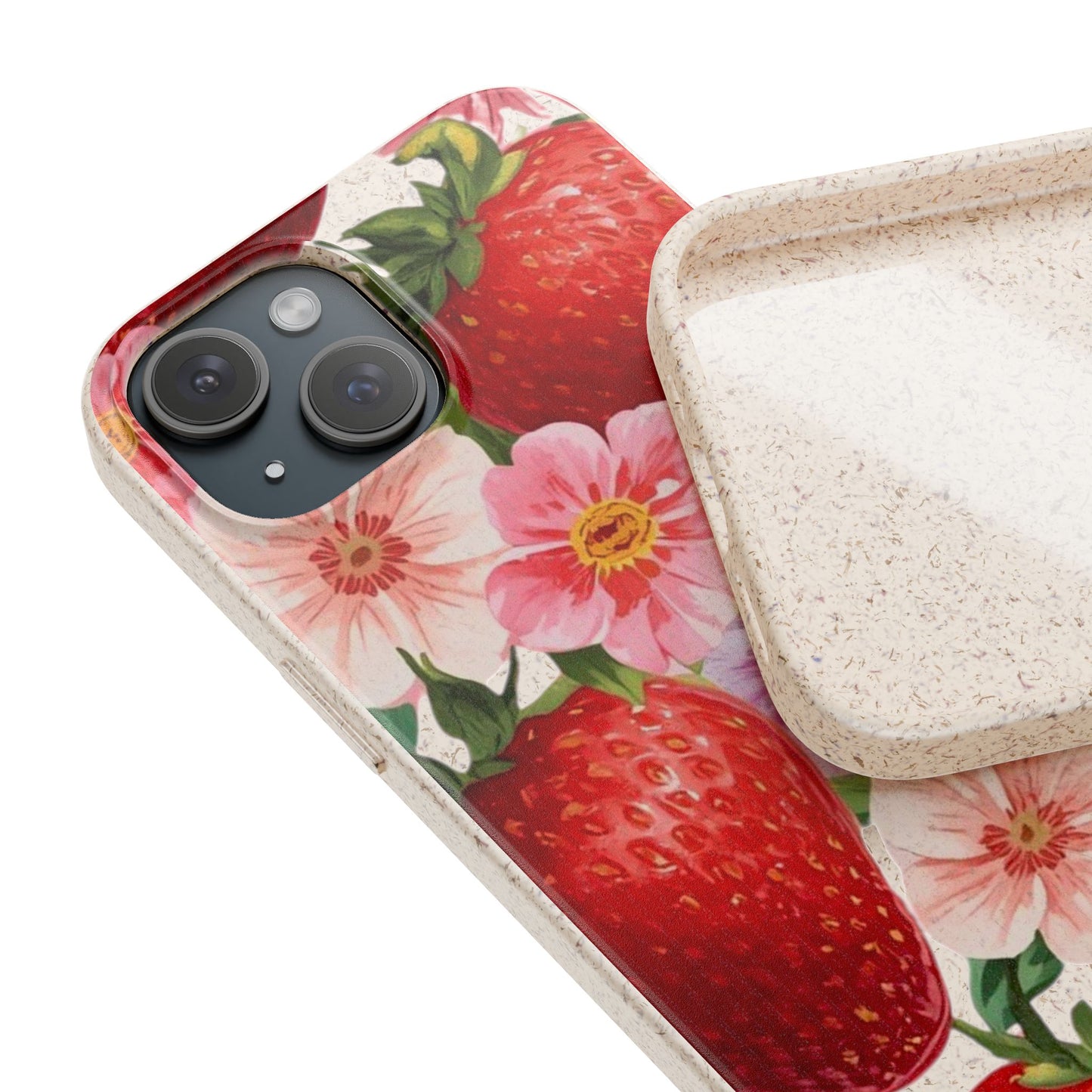 Biodegradable Phone Case - Floral Strawberries Design