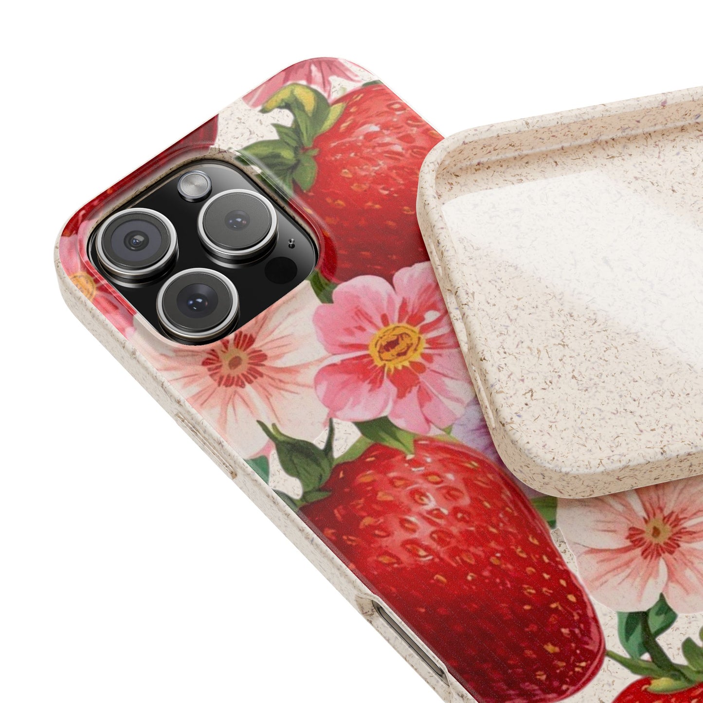 Biodegradable Phone Case - Floral Strawberries Design