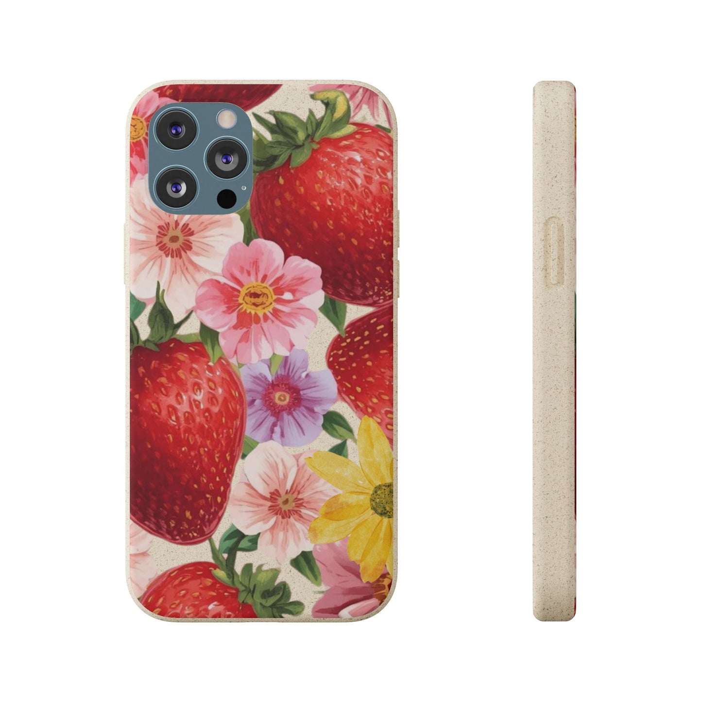 Biodegradable Phone Case - Floral Strawberries Design