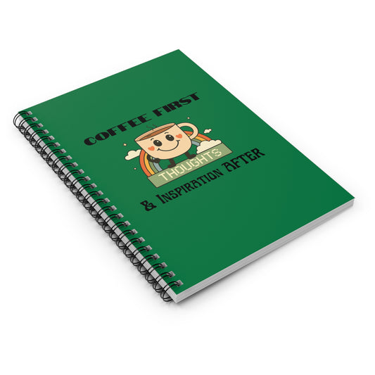 Green Ruled Line Spiral Notebook - Coffee Quote Retro Style