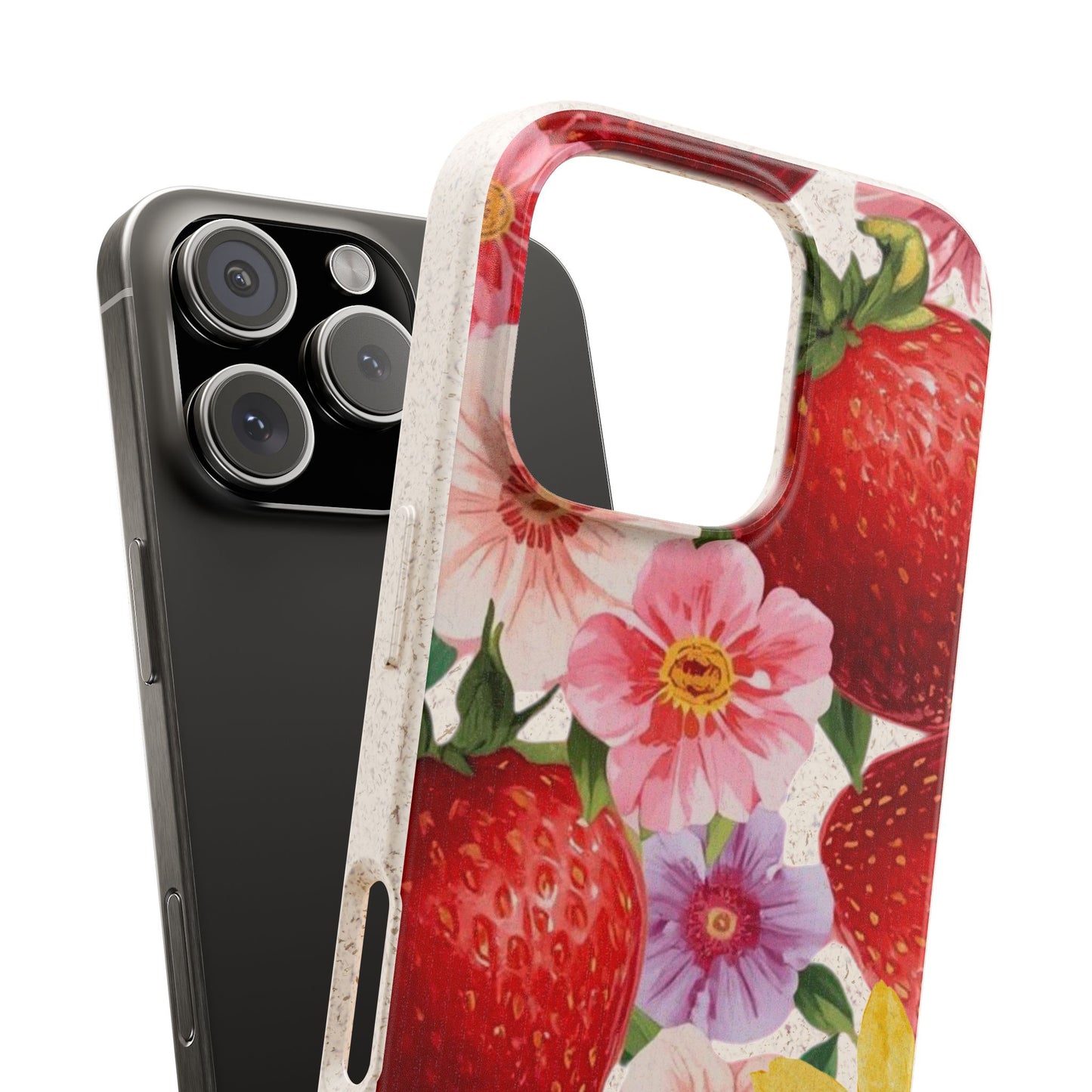 Biodegradable Phone Case - Floral Strawberries Design