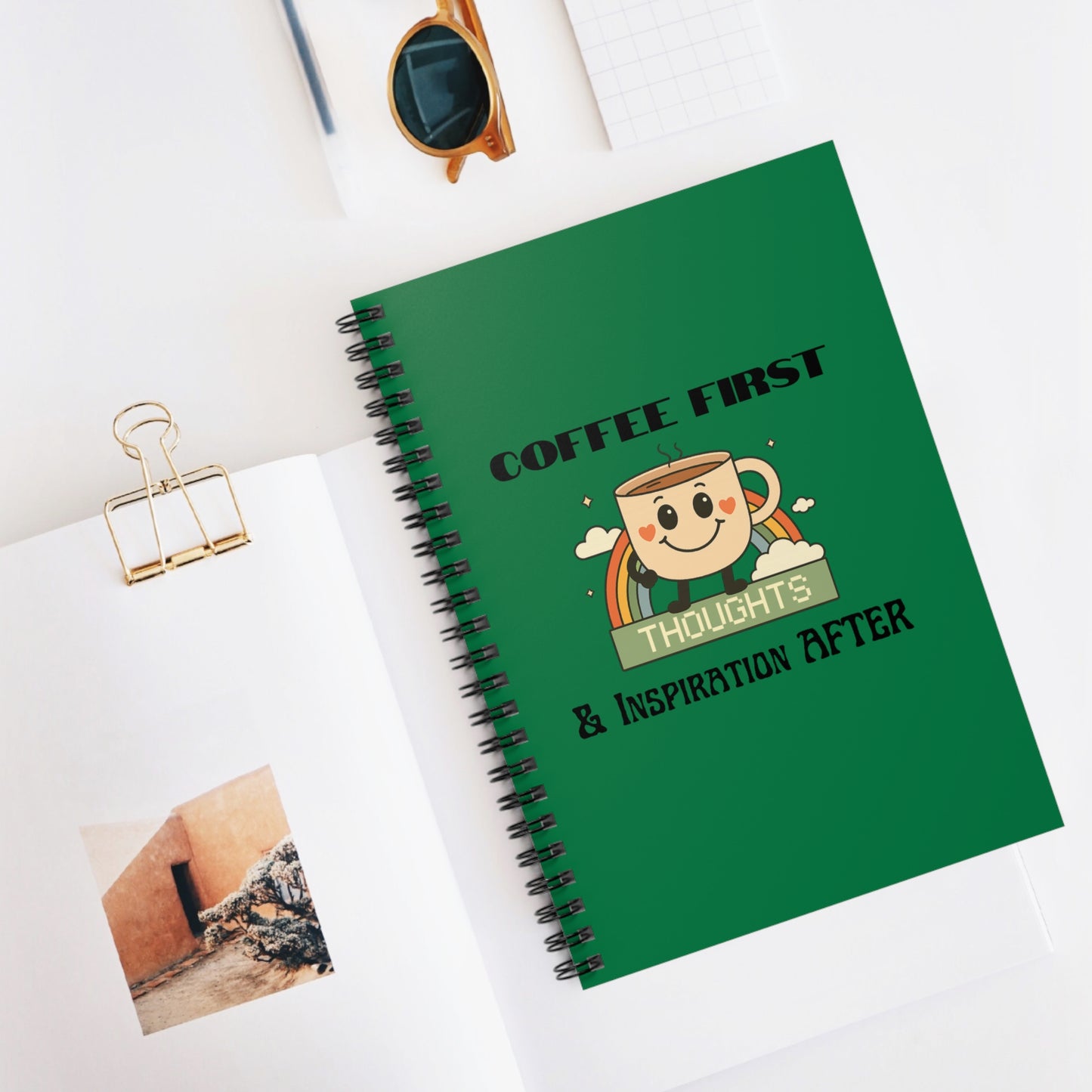 Green Ruled Line Spiral Notebook - Coffee Quote Retro Style