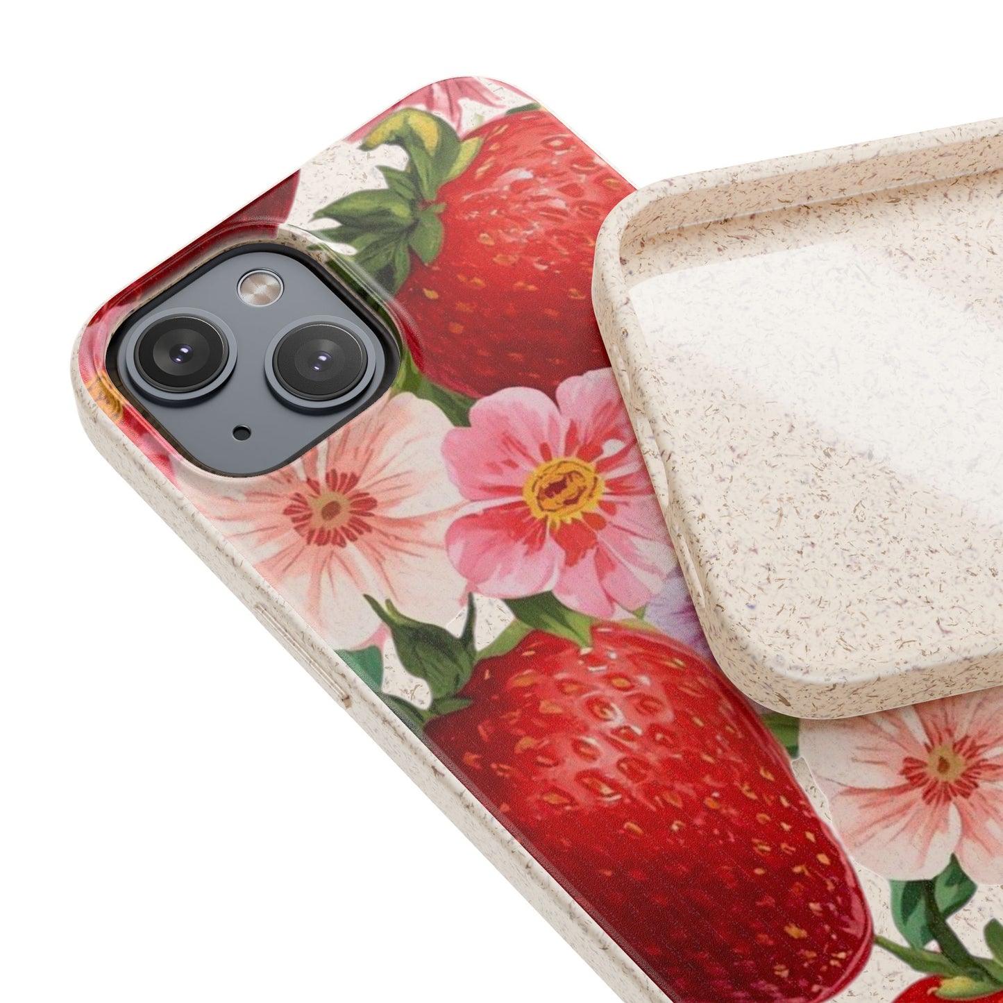 Biodegradable Phone Case - Floral Strawberries Design