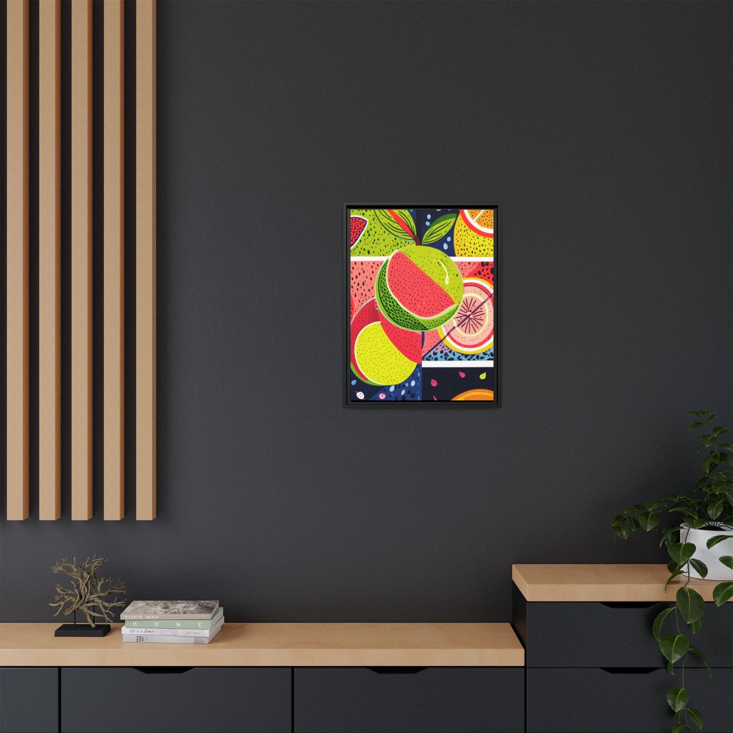 Framed Matte Canvas - Vibrant Fruits Abstract Artwork