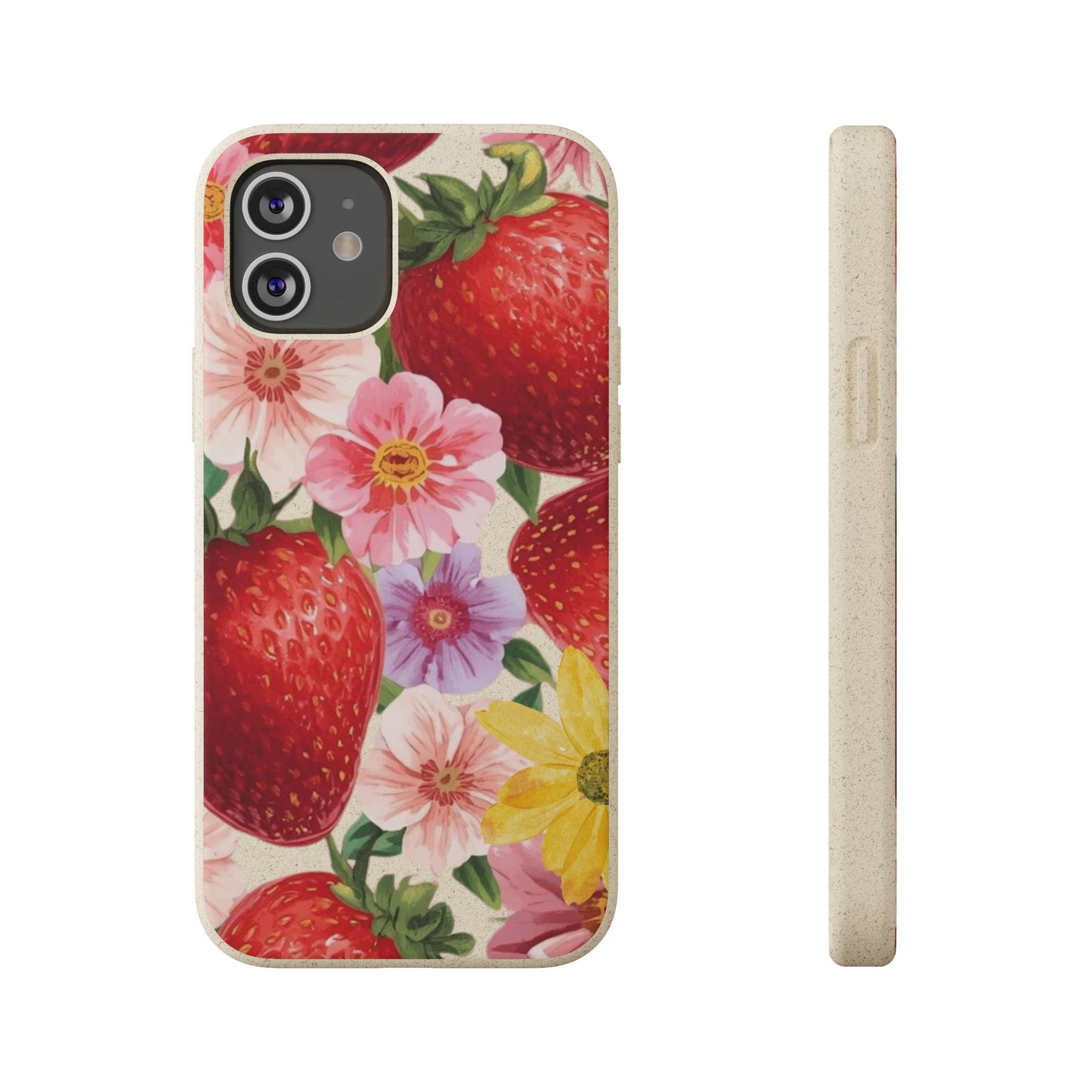 Biodegradable Phone Case - Floral Strawberries Design
