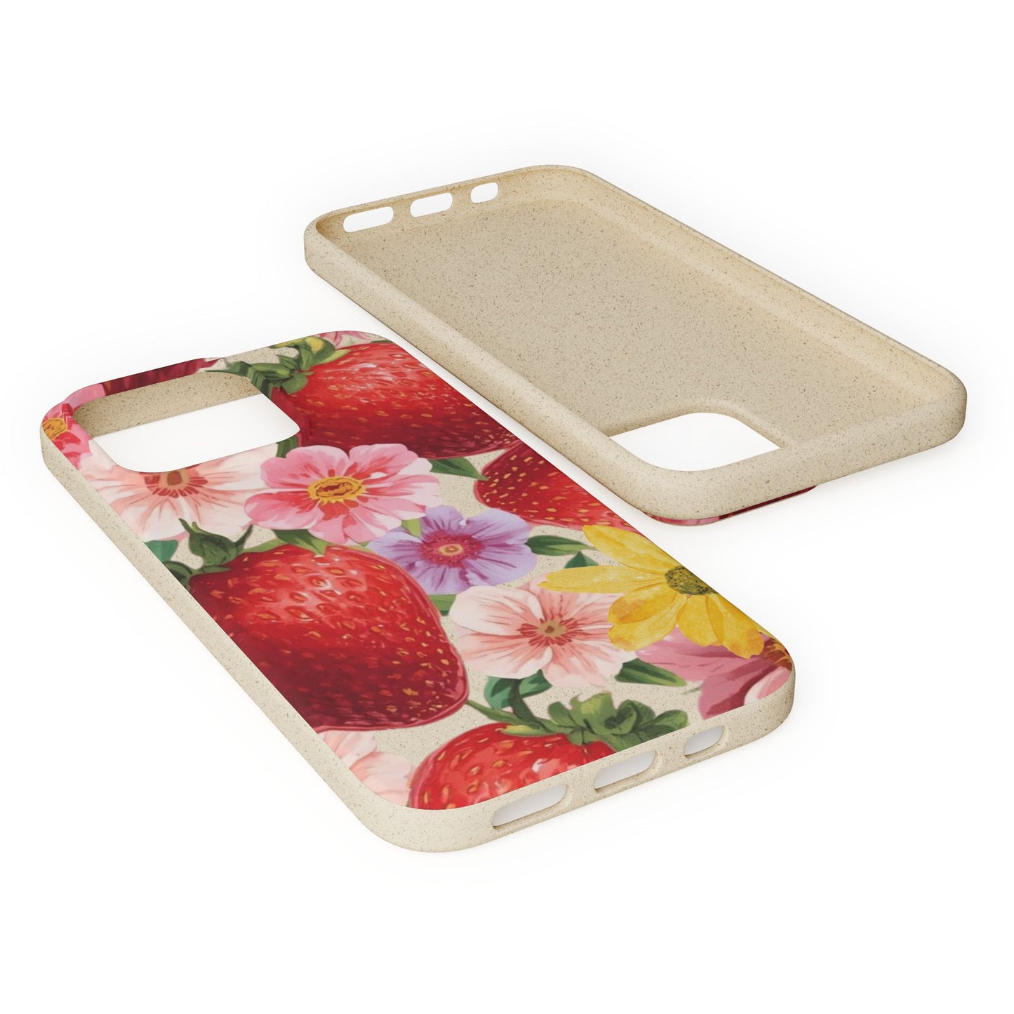 Biodegradable Phone Case - Floral Strawberries Design