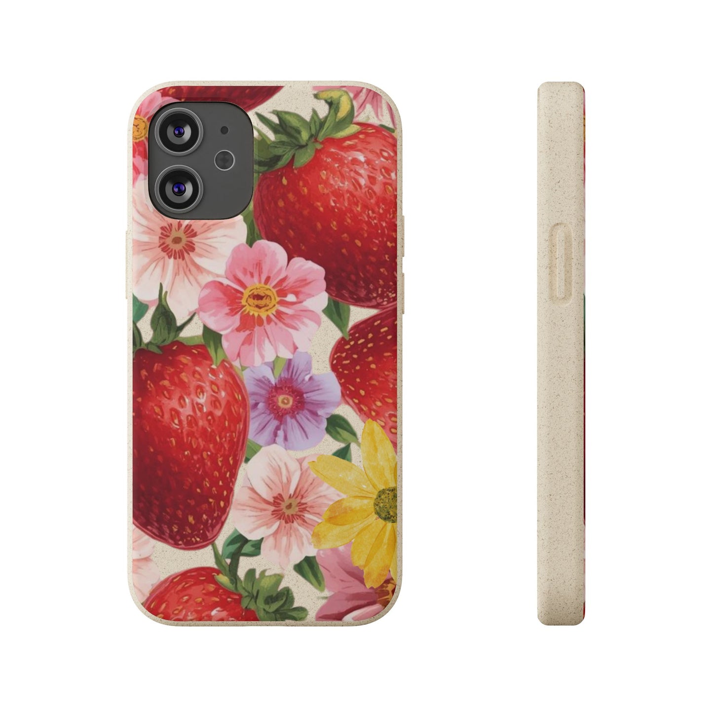 Biodegradable Phone Case - Floral Strawberries Design