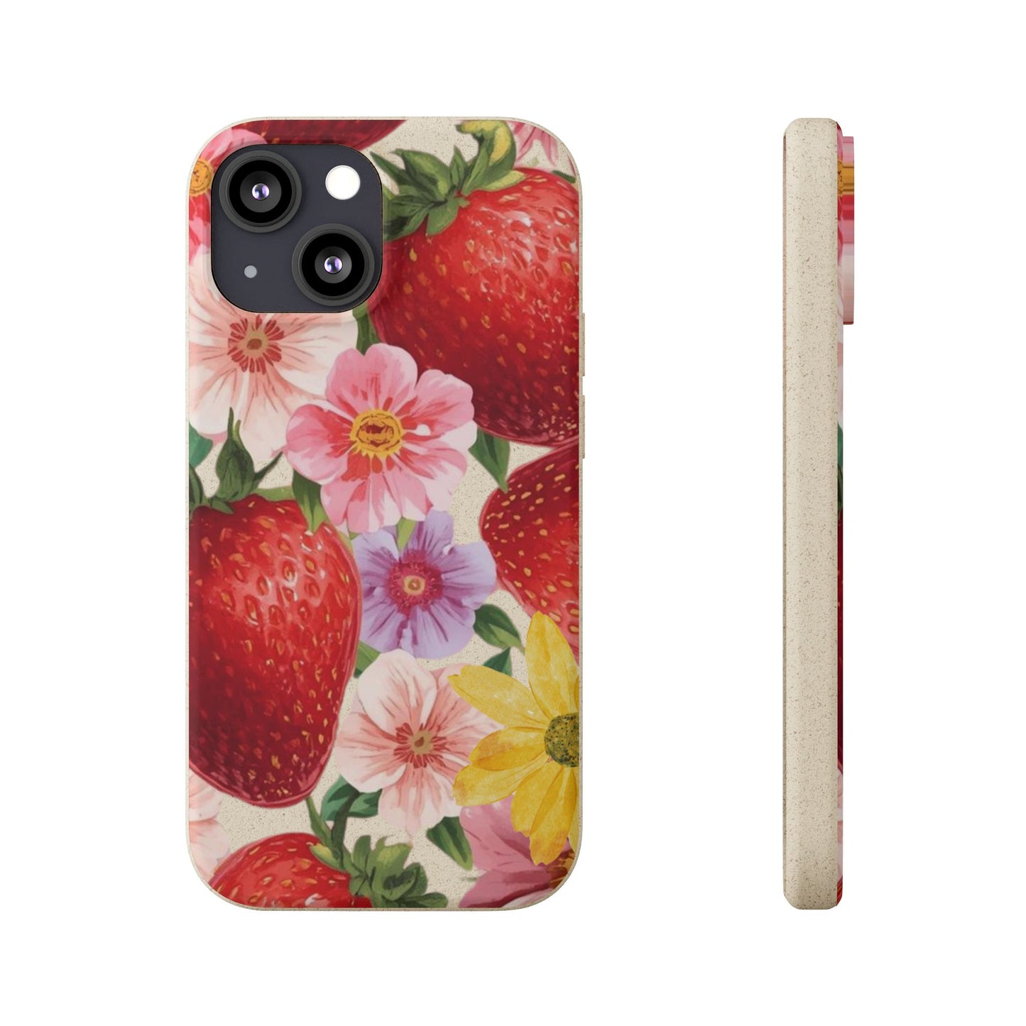 Biodegradable Phone Case - Floral Strawberries Design