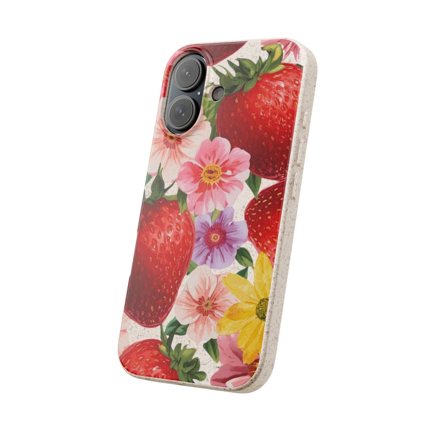 Biodegradable Phone Case - Floral Strawberries Design