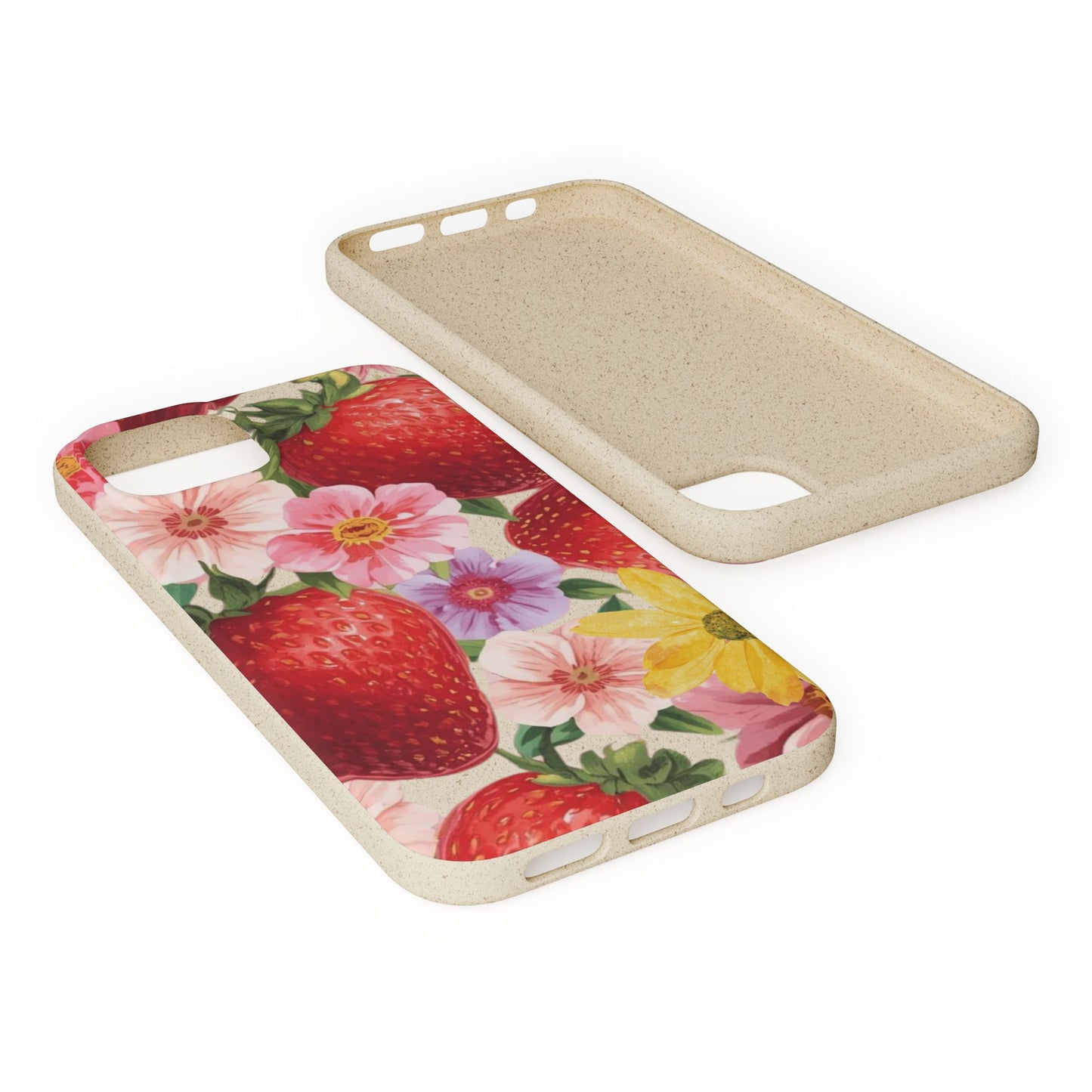 Biodegradable Phone Case - Floral Strawberries Design