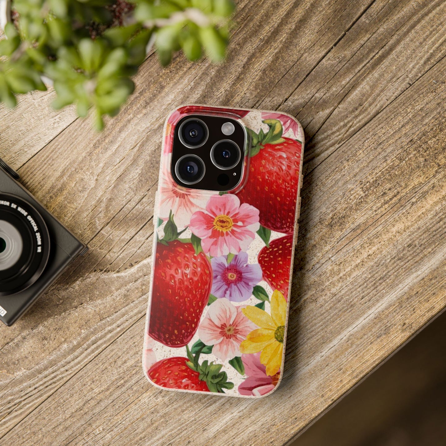 Biodegradable Phone Case - Floral Strawberries Design