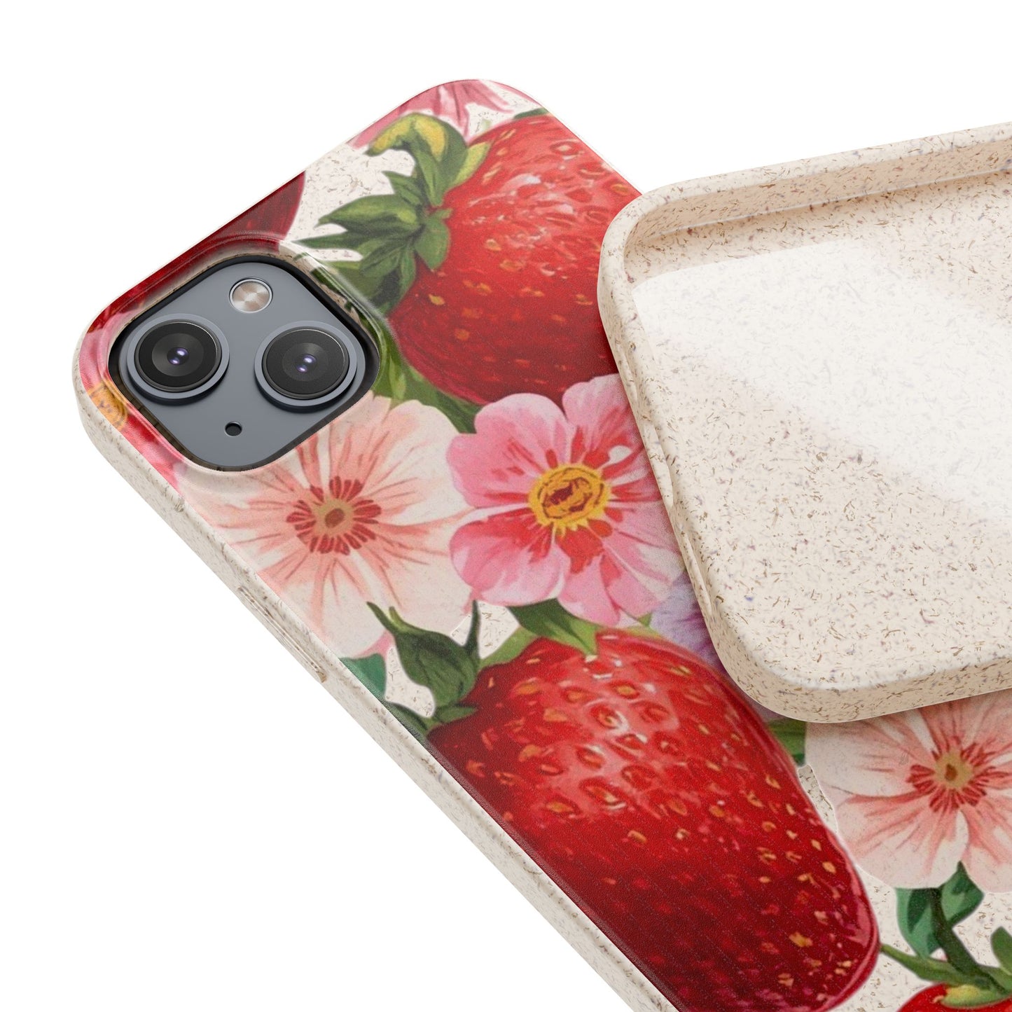 Biodegradable Phone Case - Floral Strawberries Design