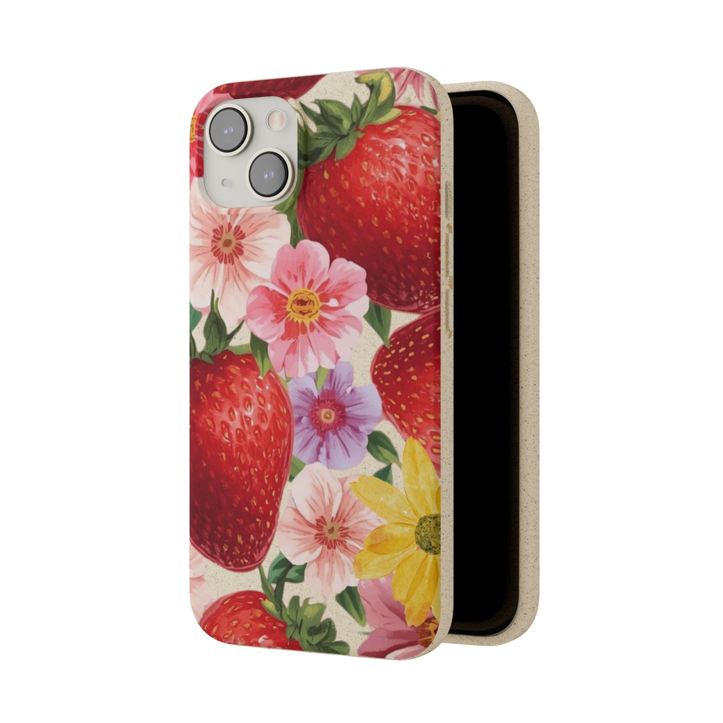 Biodegradable Phone Case - Floral Strawberries Design