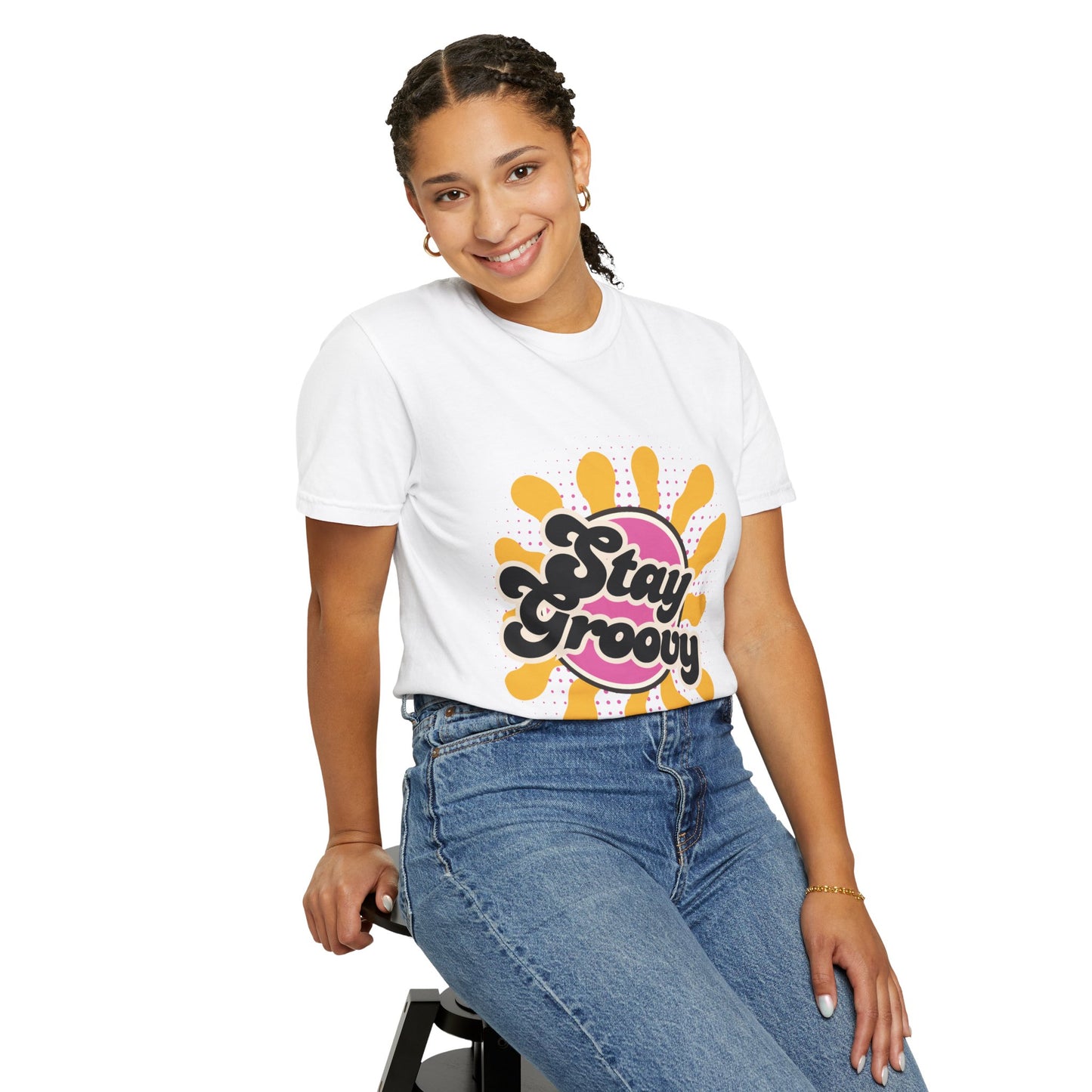 100% Cotton White Retro Style 'Stay Groovy' T-shirt