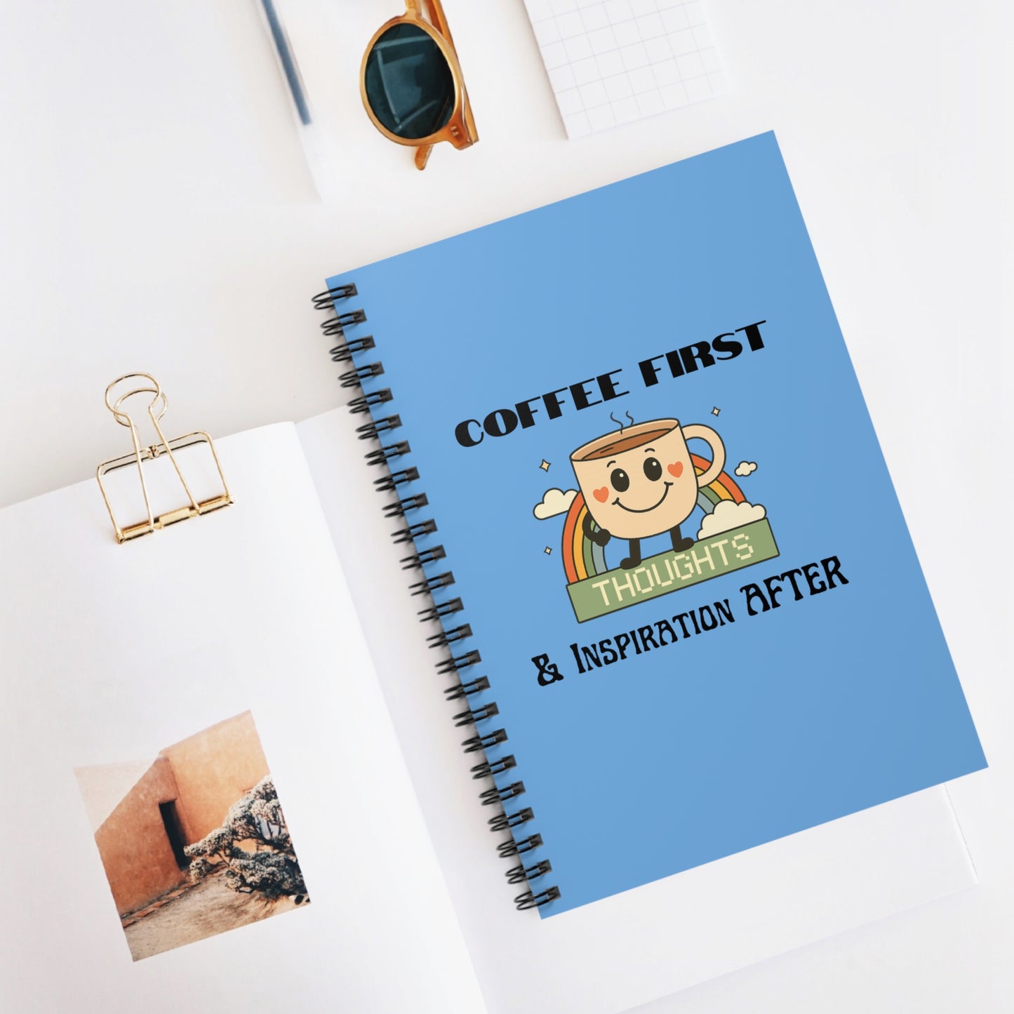 Blue Ruled Line Spiral Notebook - Coffee Quote Retro Style