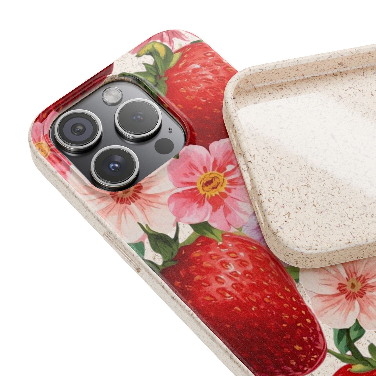Biodegradable Phone Case - Floral Strawberries Design