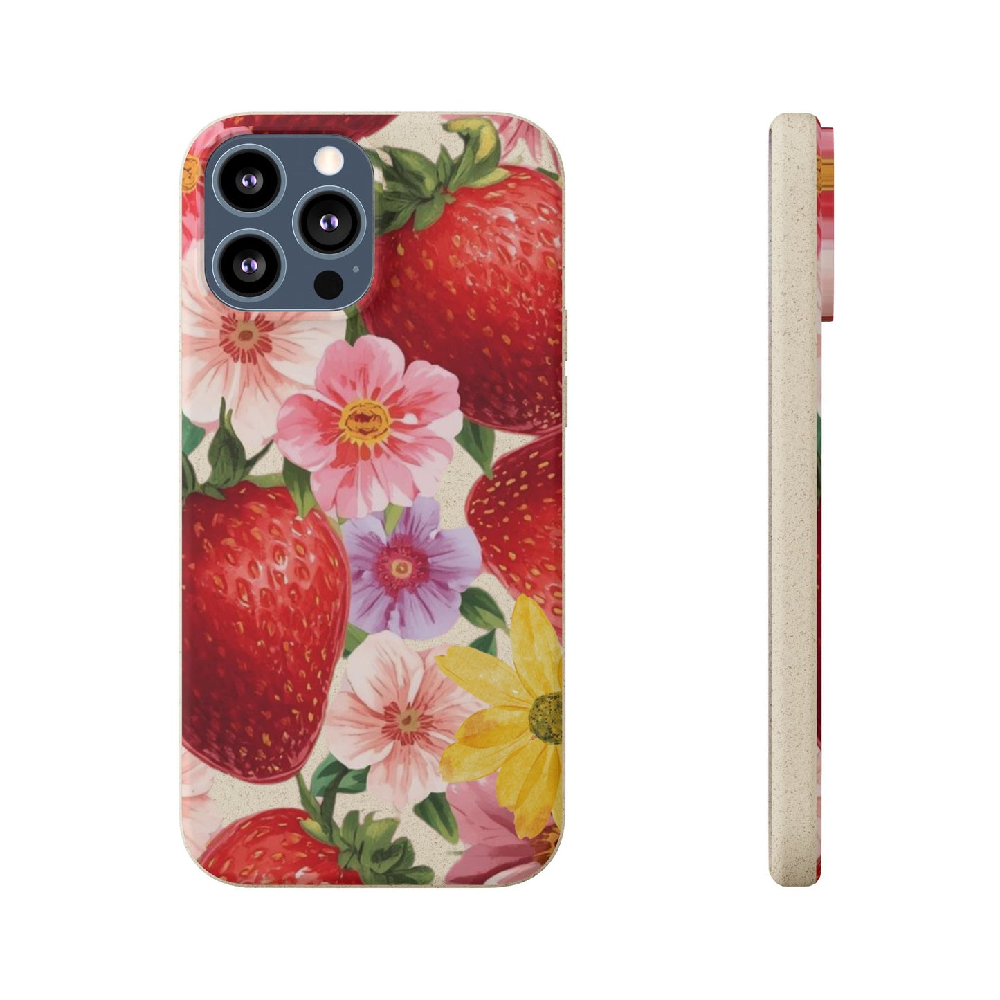 Biodegradable Phone Case - Floral Strawberries Design