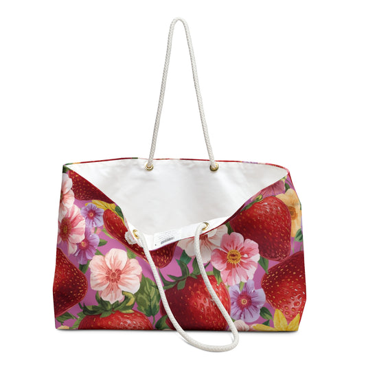 Floral Strawberries Design Weekender Bag