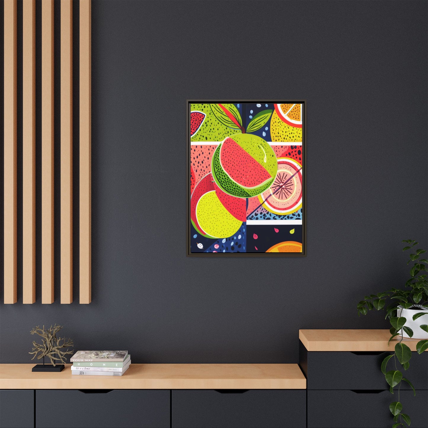 Framed Matte Canvas - Vibrant Fruits Abstract Artwork