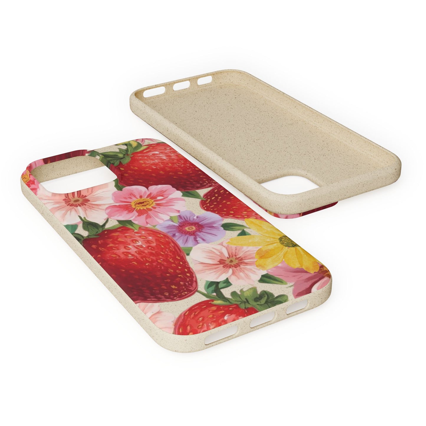 Biodegradable Phone Case - Floral Strawberries Design