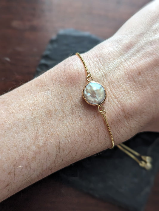 Pink Freshwater Pearl Gold Slider Bracelet