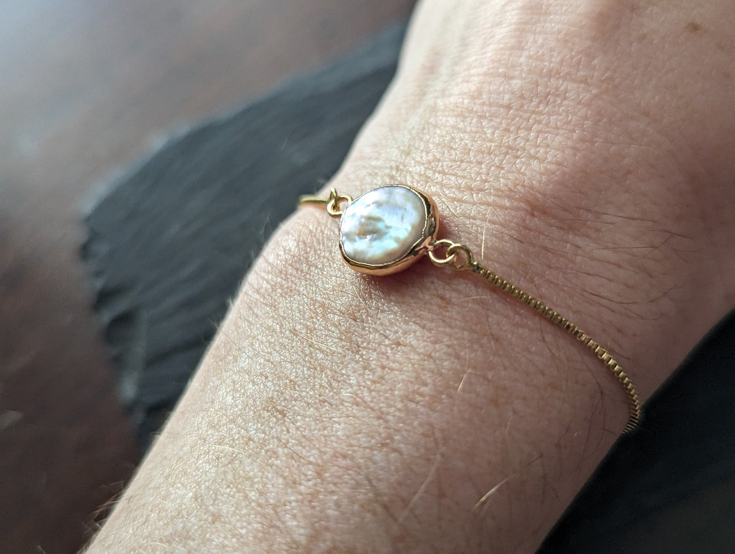 Pink Freshwater Pearl Gold Slider Bracelet
