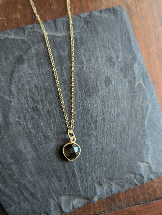 Smoky Quartz Faceted Tear Drop 14KGF Necklace