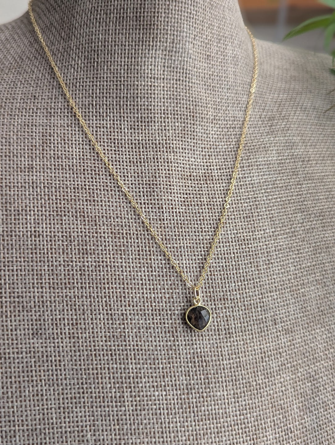 Smoky Quartz Faceted Tear Drop 14KGF Necklace