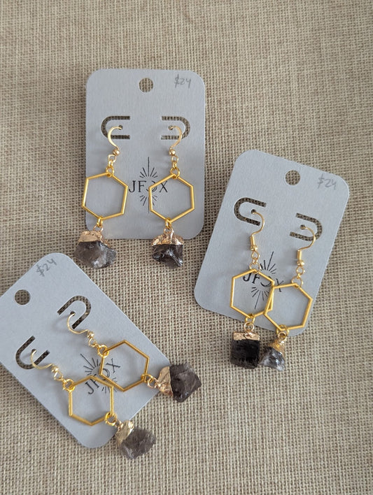 Raw Gemstone Gold Hexagons (Various Stones Available)