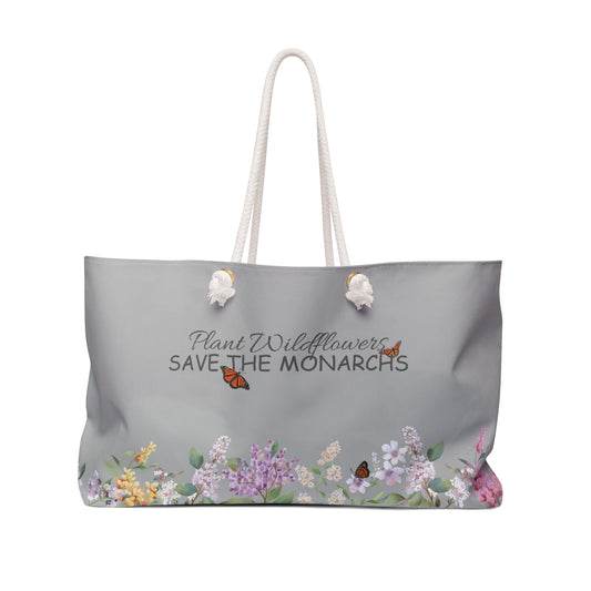 Gray Weekender Bag Floral & Butterfly Design