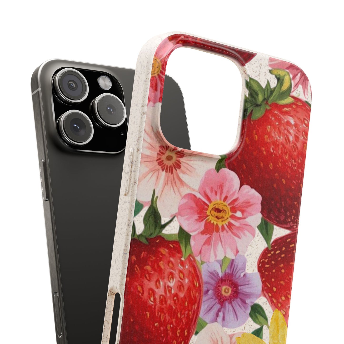 Biodegradable Phone Case - Floral Strawberries Design