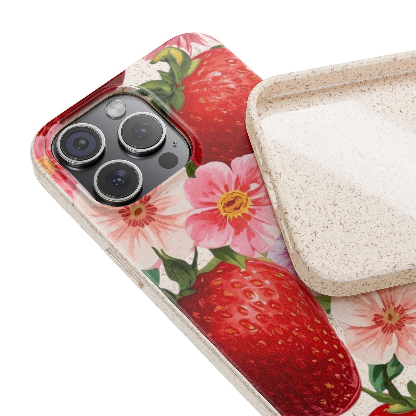 Biodegradable Phone Case - Floral Strawberries Design